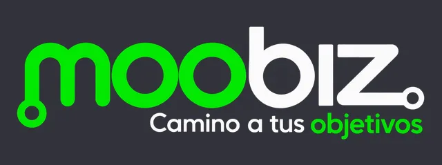 Logotipo Moobiz con eslogan tricolor.